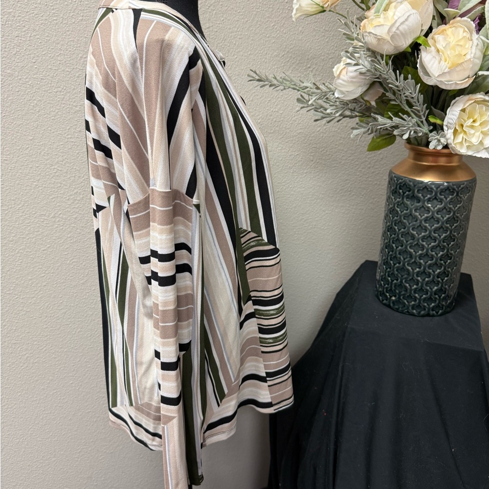 Dana Buchman Striped Split Neck Tunic Top Olive Black Cream XL - Picture 4 of 8